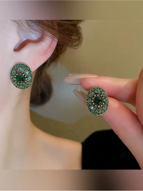 The Unbranded Brand Jewelry - Green Crystal Oval Stud Earrings - Emerald Tone